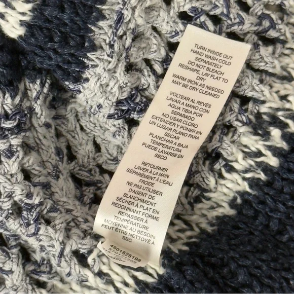 Chicos Blue White Textured Knit Fringe Boho Cottagecore Cardigan Small - Picture 10 of 13